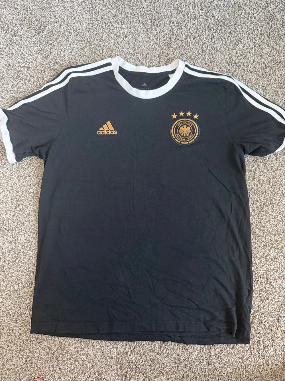 adidas FIFA German National Soccer Team Black Tee with Gold Crest and White Trim